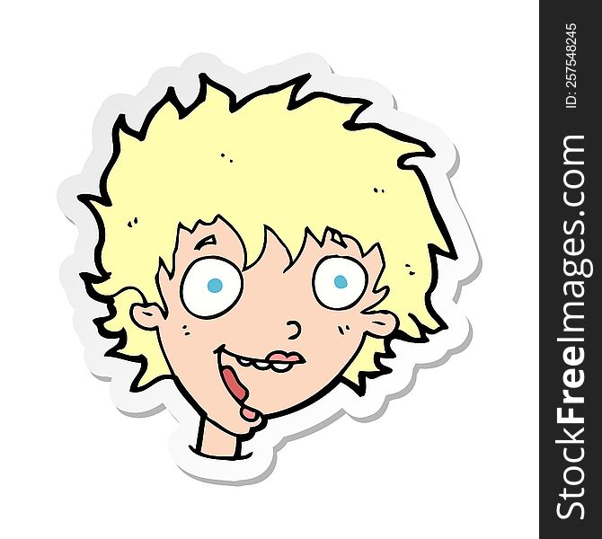 sticker of a cartoon crazy excited woman