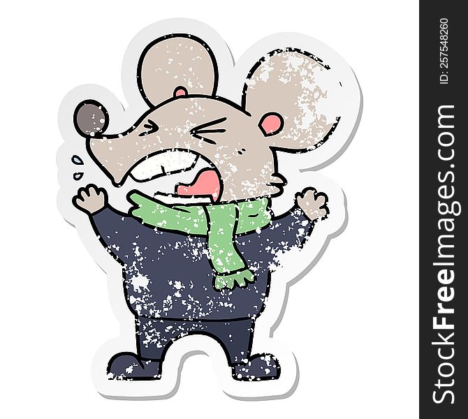 Distressed Sticker Of A Cartoon Angry Mouse