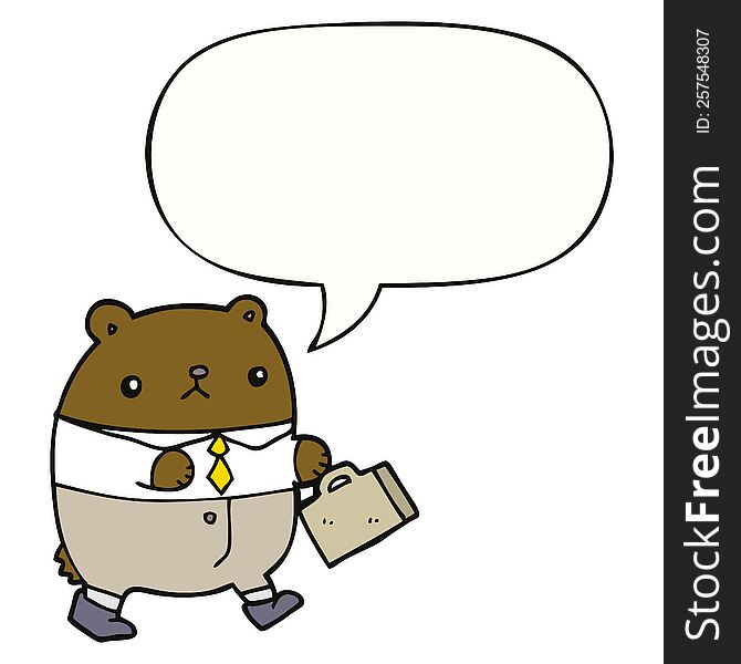 cartoon bear in work clothes with speech bubble