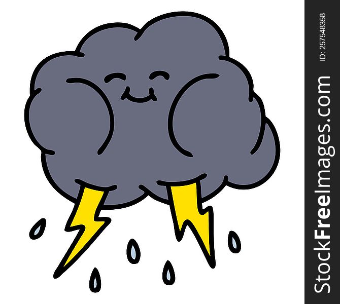 cartoon of a happy storm cloud shooting lightning bolts