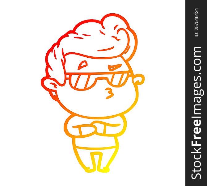 warm gradient line drawing of a cartoon cool guy