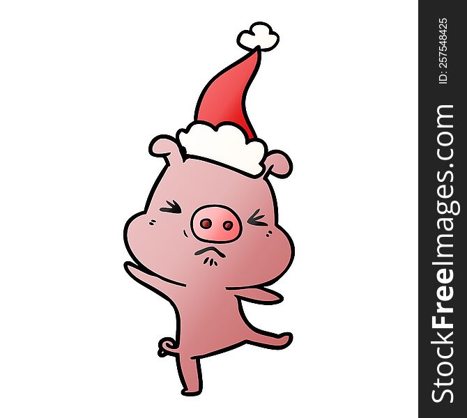 Gradient Cartoon Of A Furious Pig Wearing Santa Hat