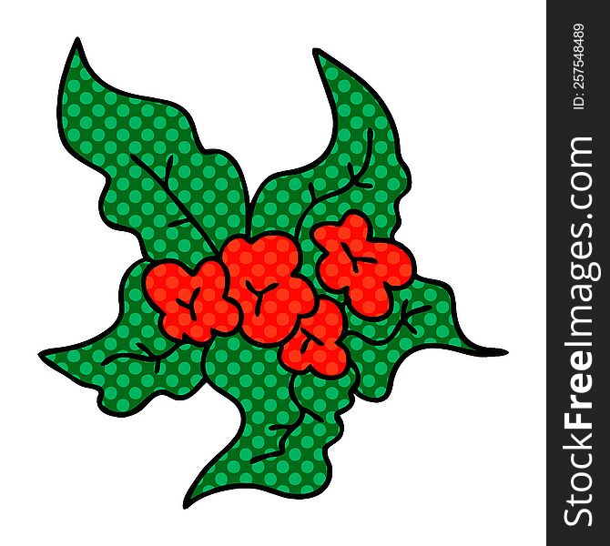 comic book style quirky cartoon christmas flower. comic book style quirky cartoon christmas flower