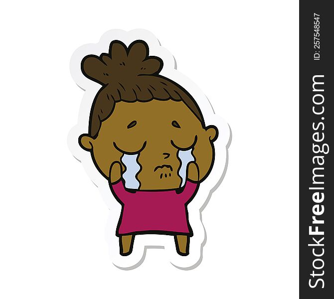 sticker of a cartoon crying woman