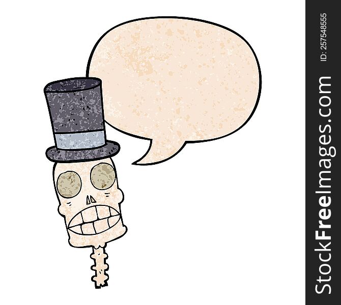 Cartoon Spooky Skull And Speech Bubble In Retro Texture Style