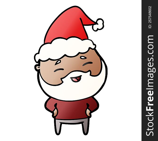 Gradient Cartoon Of A Happy Bearded Man Wearing Santa Hat