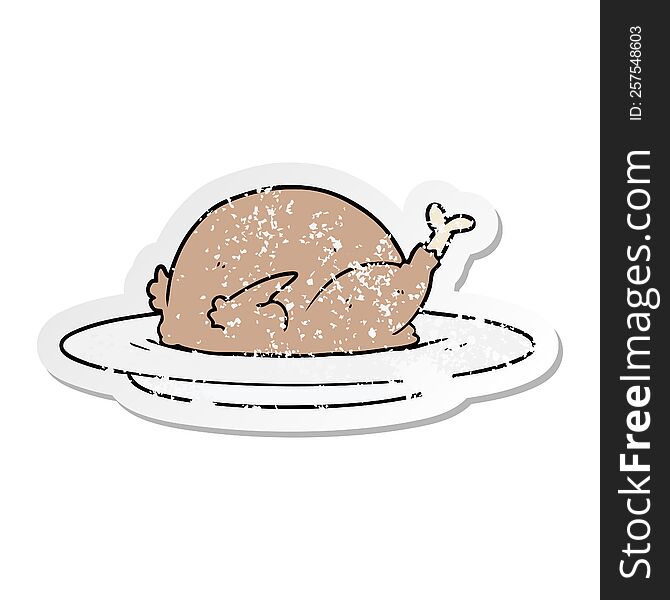 distressed sticker of a cartoon cooked turkey