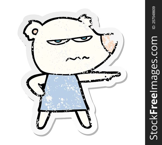 Distressed Sticker Of A Cartoon Angry Bear Polar Girl Pointing