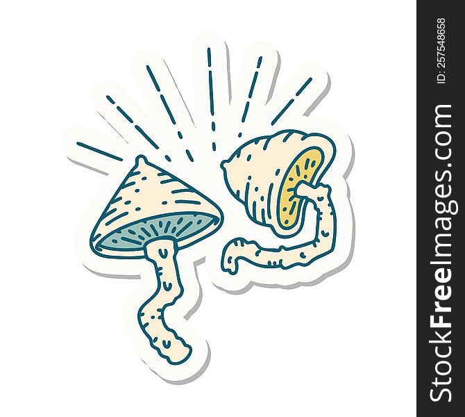 Sticker Of Tattoo Style Mushrooms