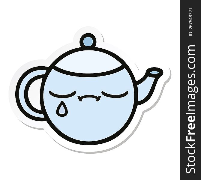 sticker of a cute cartoon sad tea pot