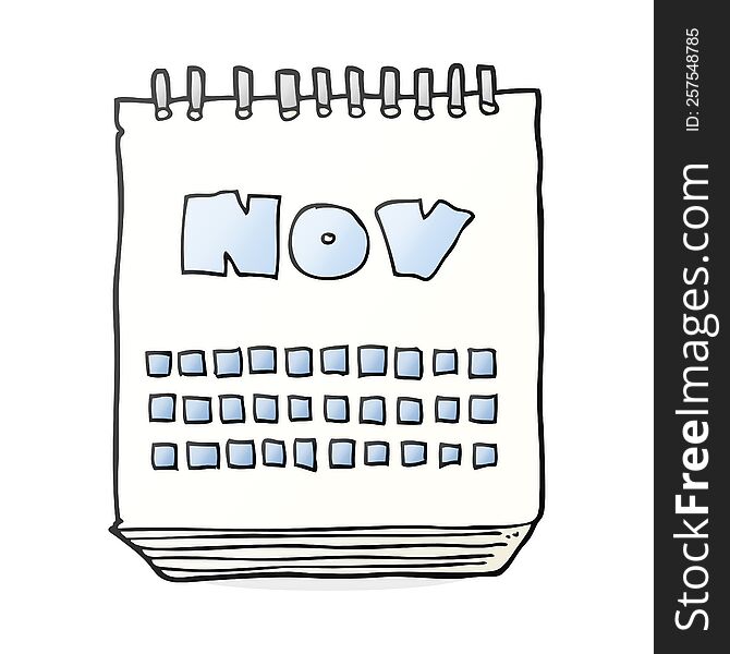 freehand drawn cartoon calendar showing month of november