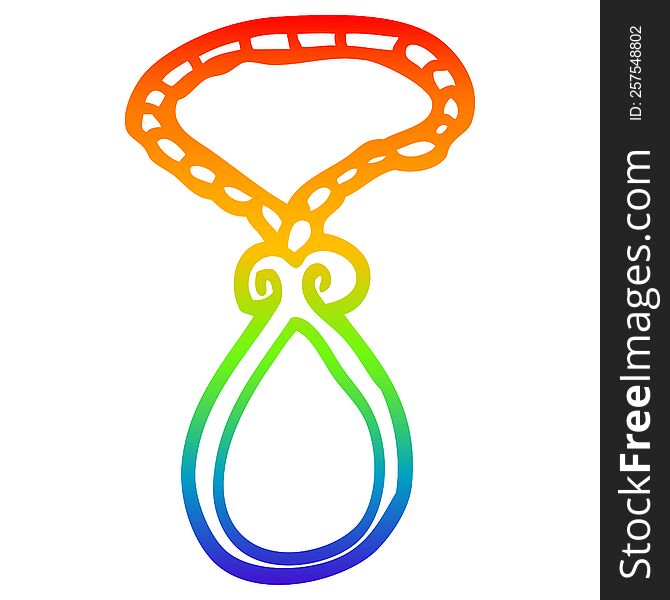 rainbow gradient line drawing of a cartoon red pendant