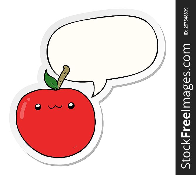 cartoon cute apple with speech bubble sticker