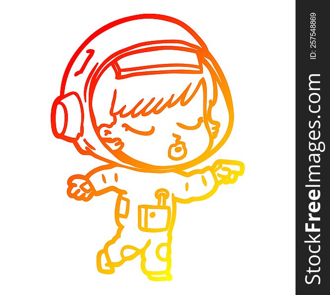 Warm Gradient Line Drawing Cartoon Pretty Astronaut Girl Pointing