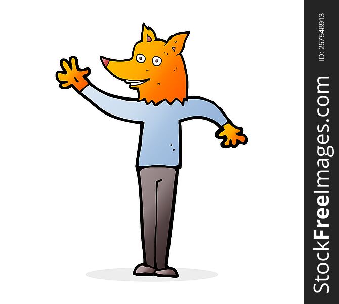 Cartoon Waving Fox Man
