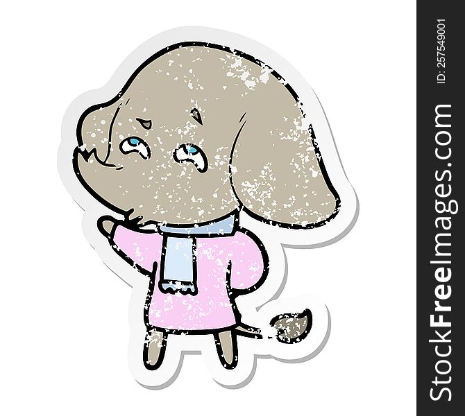 distressed sticker of a cartoon elephant remembering