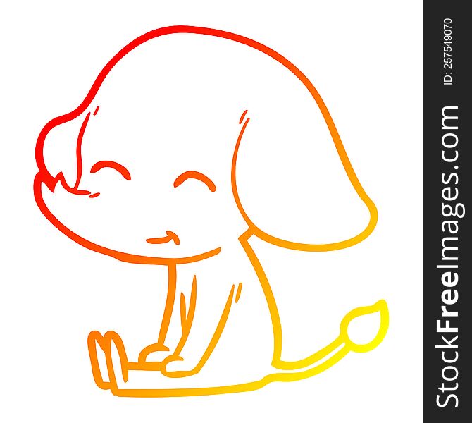 warm gradient line drawing of a cute cartoon elephant sitting