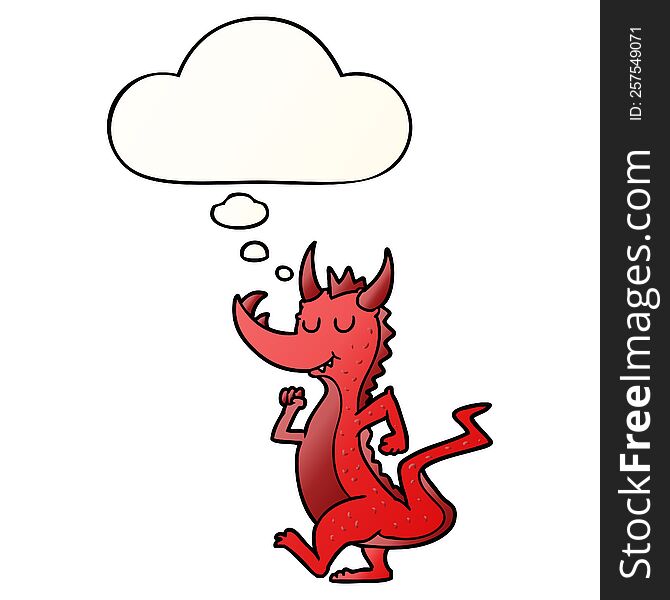 cartoon cute dragon with thought bubble in smooth gradient style