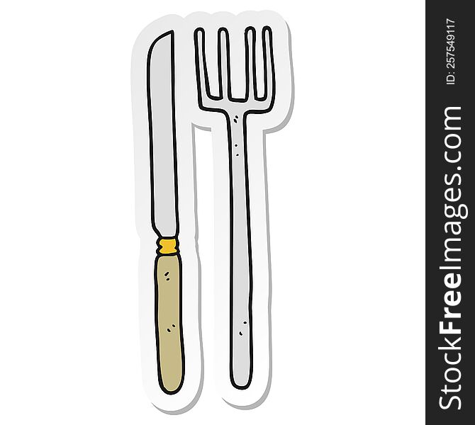 sticker of a cartoon knife and fork