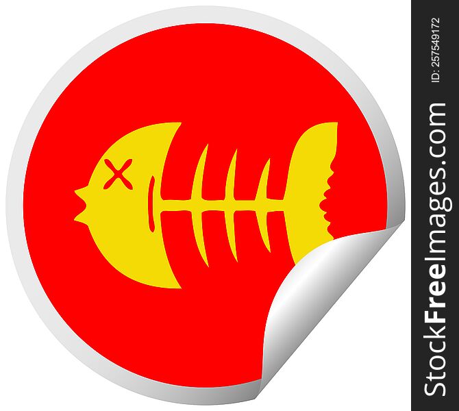 Quirky Circular Peeling Sticker Cartoon Dead Fish Bone