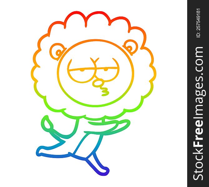 rainbow gradient line drawing of a cartoon running lion