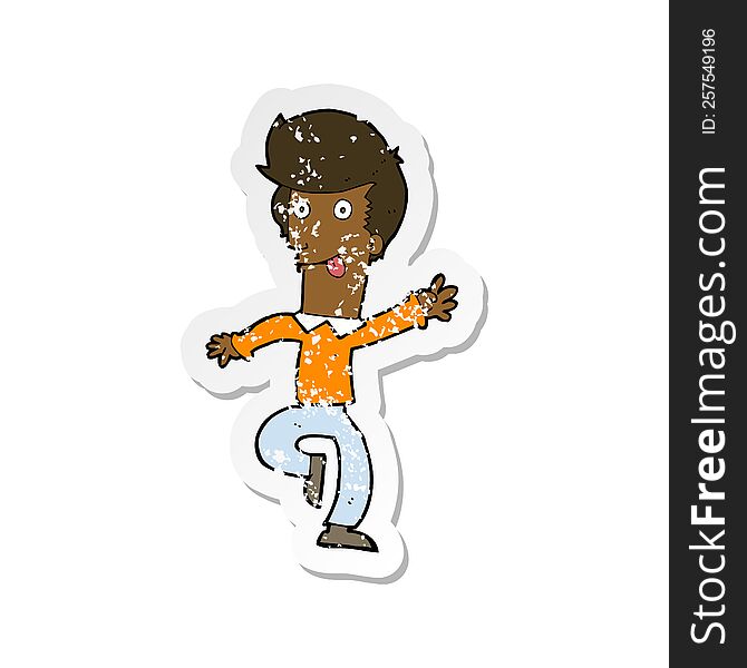 Retro Distressed Sticker Of A Cartoon Man Dancing