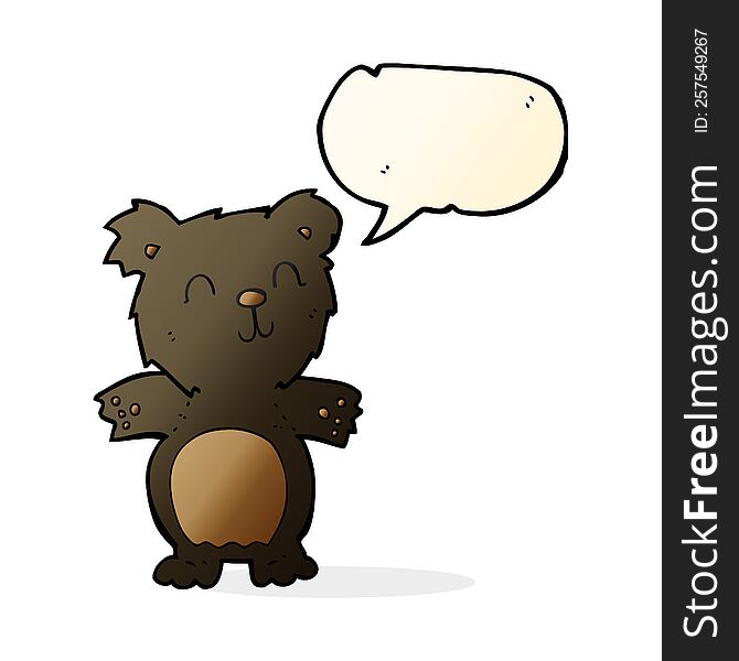 Cartoon Cute Black Bear Cub With Speech Bubble