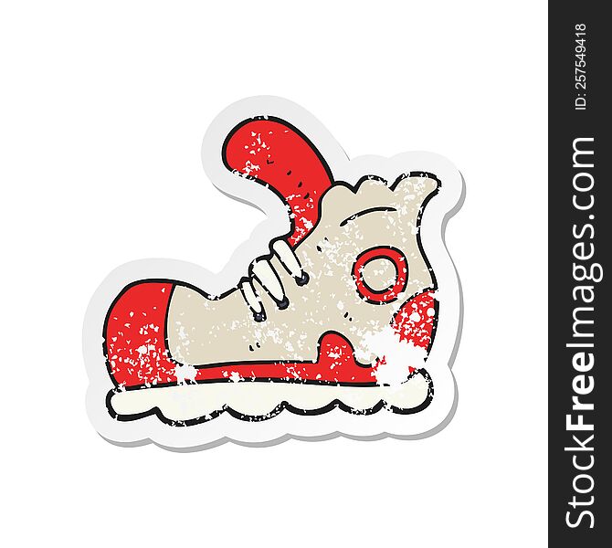 retro distressed sticker of a cartoon sneaker