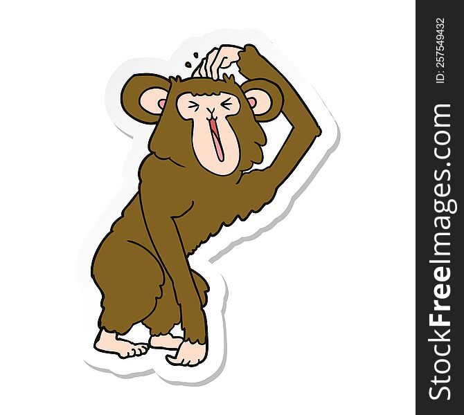 Sticker Of A Cartoon Chimp Scratching Head