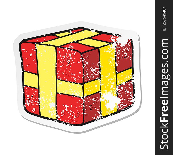 retro distressed sticker of a cartoon wrapped gift