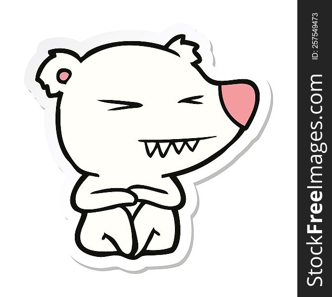 Sticker Of A Angry Polar Bear Cartoon Sitting
