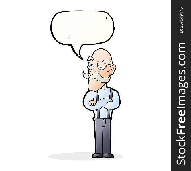 Cartoon Bored Old Man With Speech Bubble