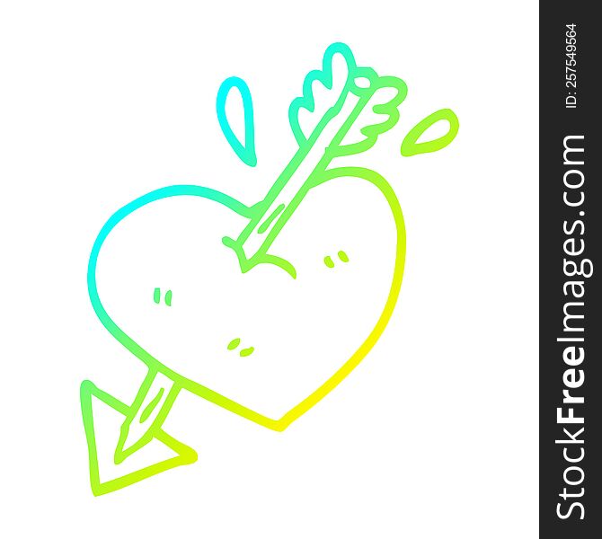 Cold Gradient Line Drawing Cartoon Heart Shot Through With Arrow