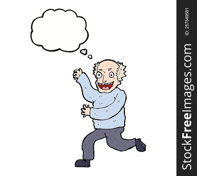 Cartoon Evil Old Man With Thought Bubble