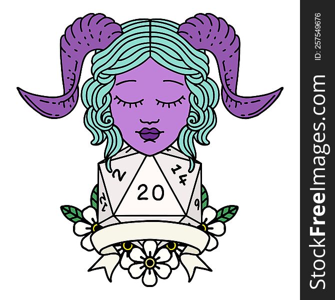Retro Tattoo Style tiefling with natural 20 D20 roll. Retro Tattoo Style tiefling with natural 20 D20 roll