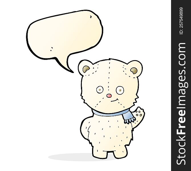 Cute Cartoon Polar Bear Waving With Speech Bubble