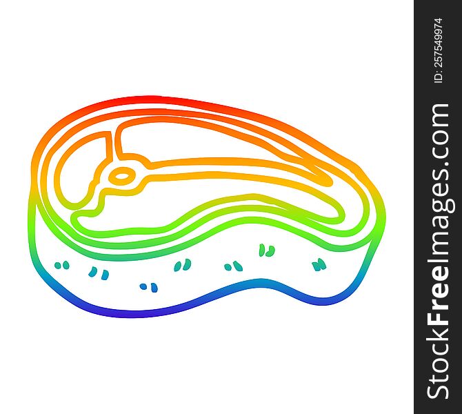 rainbow gradient line drawing of a cartoon well cooked meat