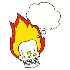 Spooky Cartoon Flaming Skull And Thought Bubble Royalty Free Stock Photo