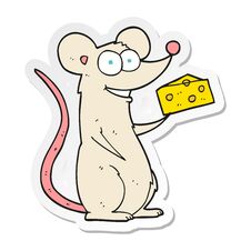 Sticker Of A Cartoon Mouse With Cheese Stock Photography