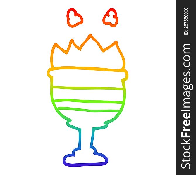 rainbow gradient line drawing of a cartoon flaming goblet