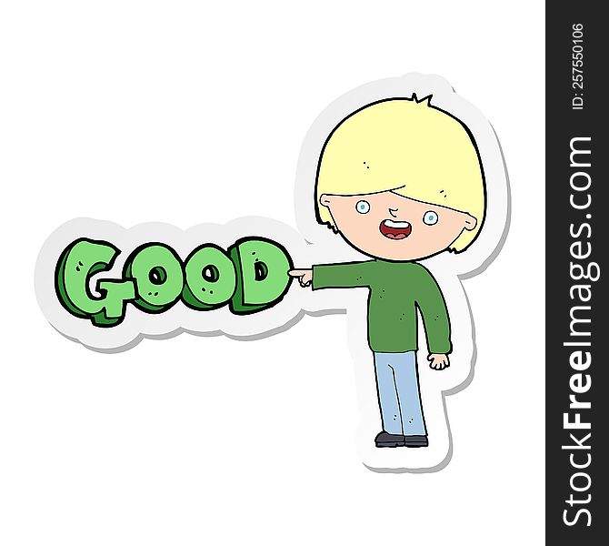 sticker of a cartoon man pointing out the good