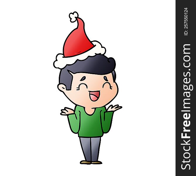 Gradient Cartoon Of A Laughing Confused Man Wearing Santa Hat