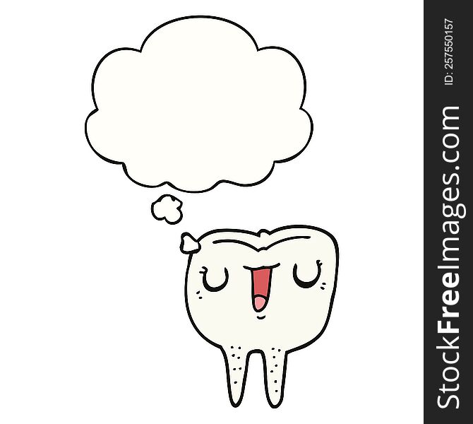 Cartoon Happy Tooth And Thought Bubble