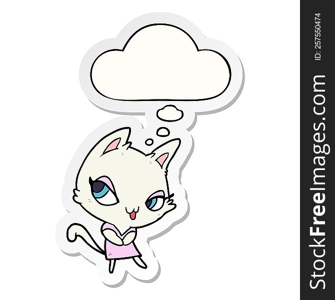 Cartoon Female Cat And Thought Bubble As A Printed Sticker