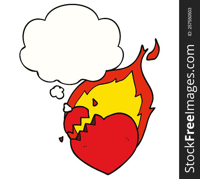 Cartoon Flaming Heart And Thought Bubble