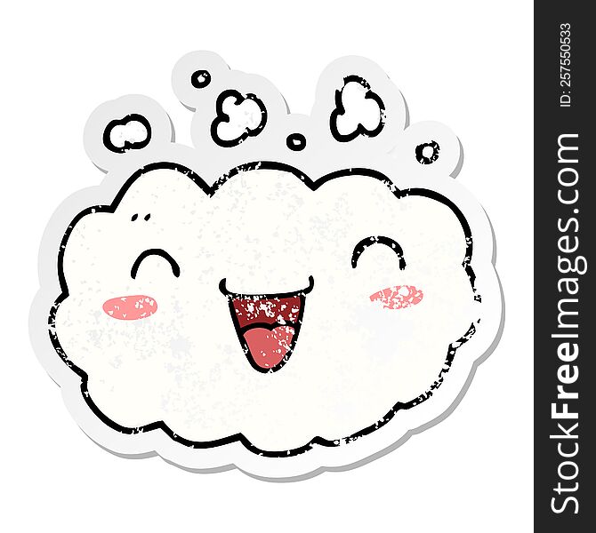 Distressed Sticker Of A Happy Cartoon Cloud