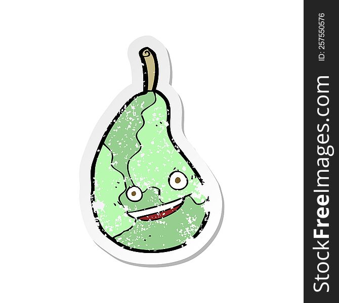 Retro Distressed Sticker Of A Cartoon Happy Pear