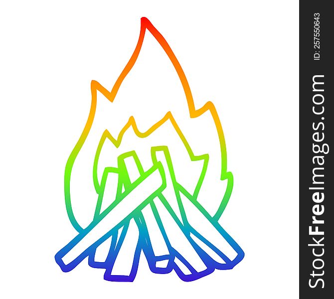 rainbow gradient line drawing of a cartoon camp fire