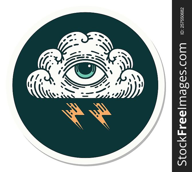 Tattoo Style Sticker Of An All Seeing Eye Cloud