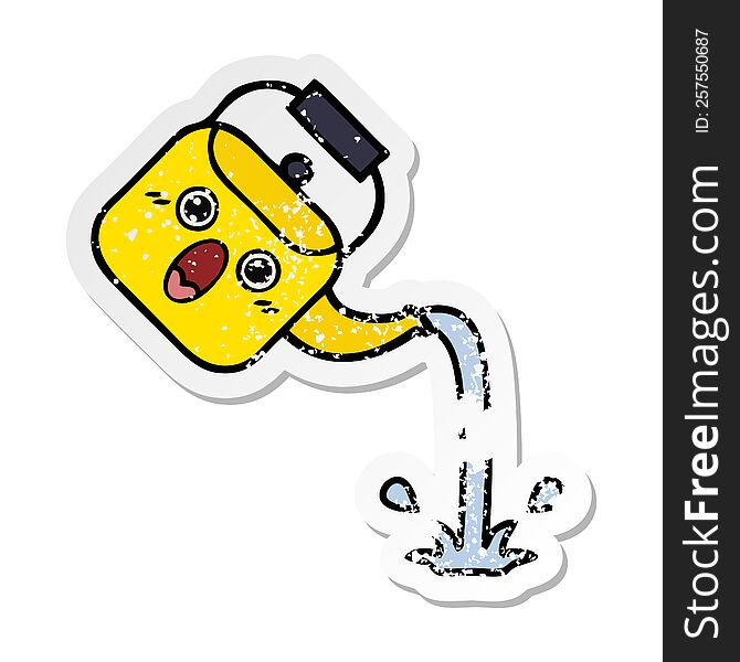 distressed sticker of a cute cartoon pouring kettle